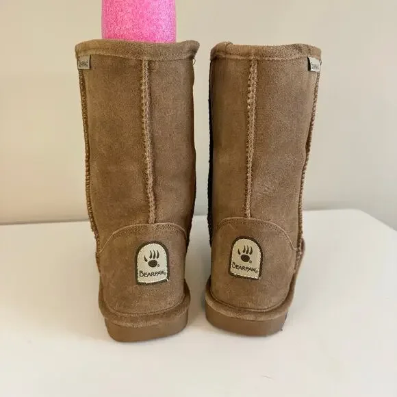 BearPaw Emma Short Boots Women 8 Brown Suede Sheepskin Wool Lined Pull On Winter - Picture 7 of 13